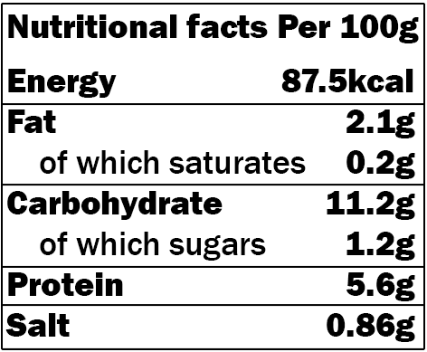 Nutritional facts label Bean Chilli