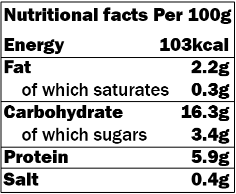 Nutritional facts label Dahl Tadka
